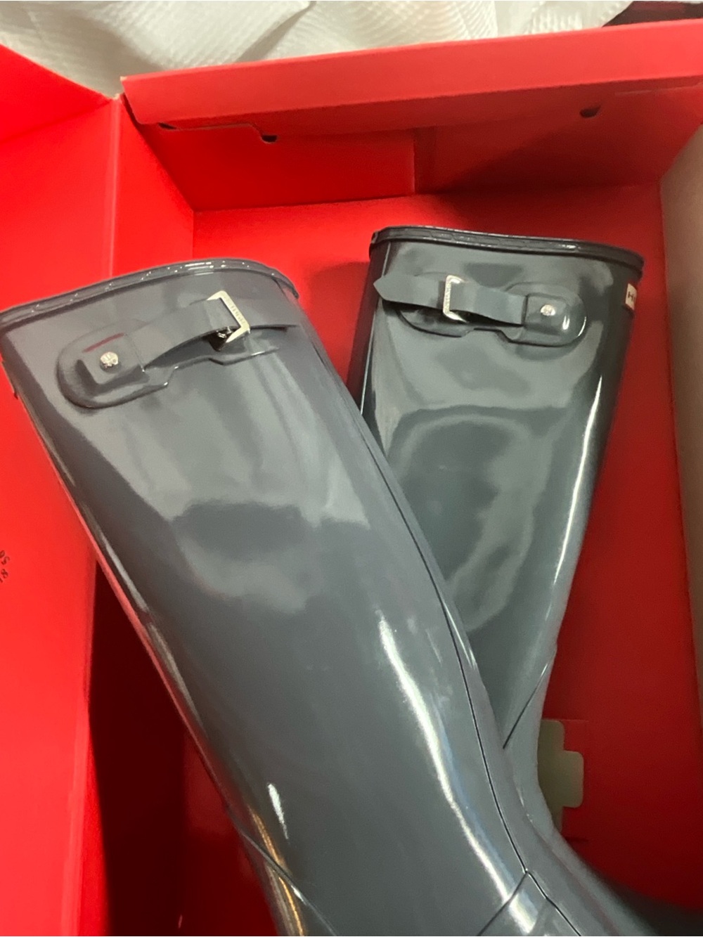 EUC Hunter Tall High Gloss grey boots w/box - Picture 5 of 7